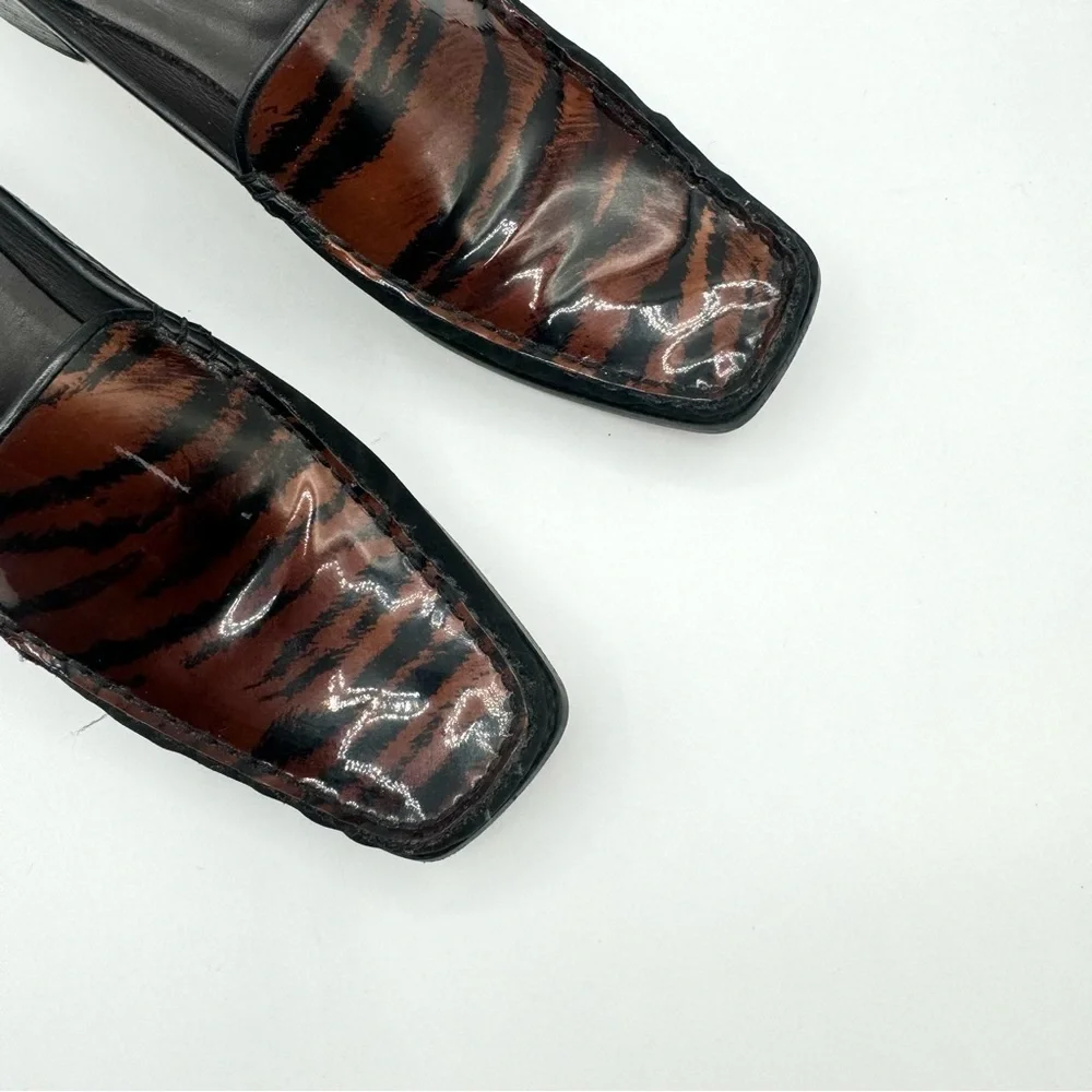 STUART WEITZMAN VINTAGE BLACK BROWN SHOE ANIMAL PRINTS SLIP ON SHOE BLOCK HEELS - Picture 12 of 16